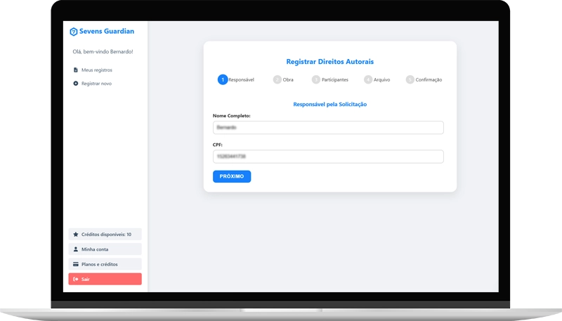 Tela de registro de obra